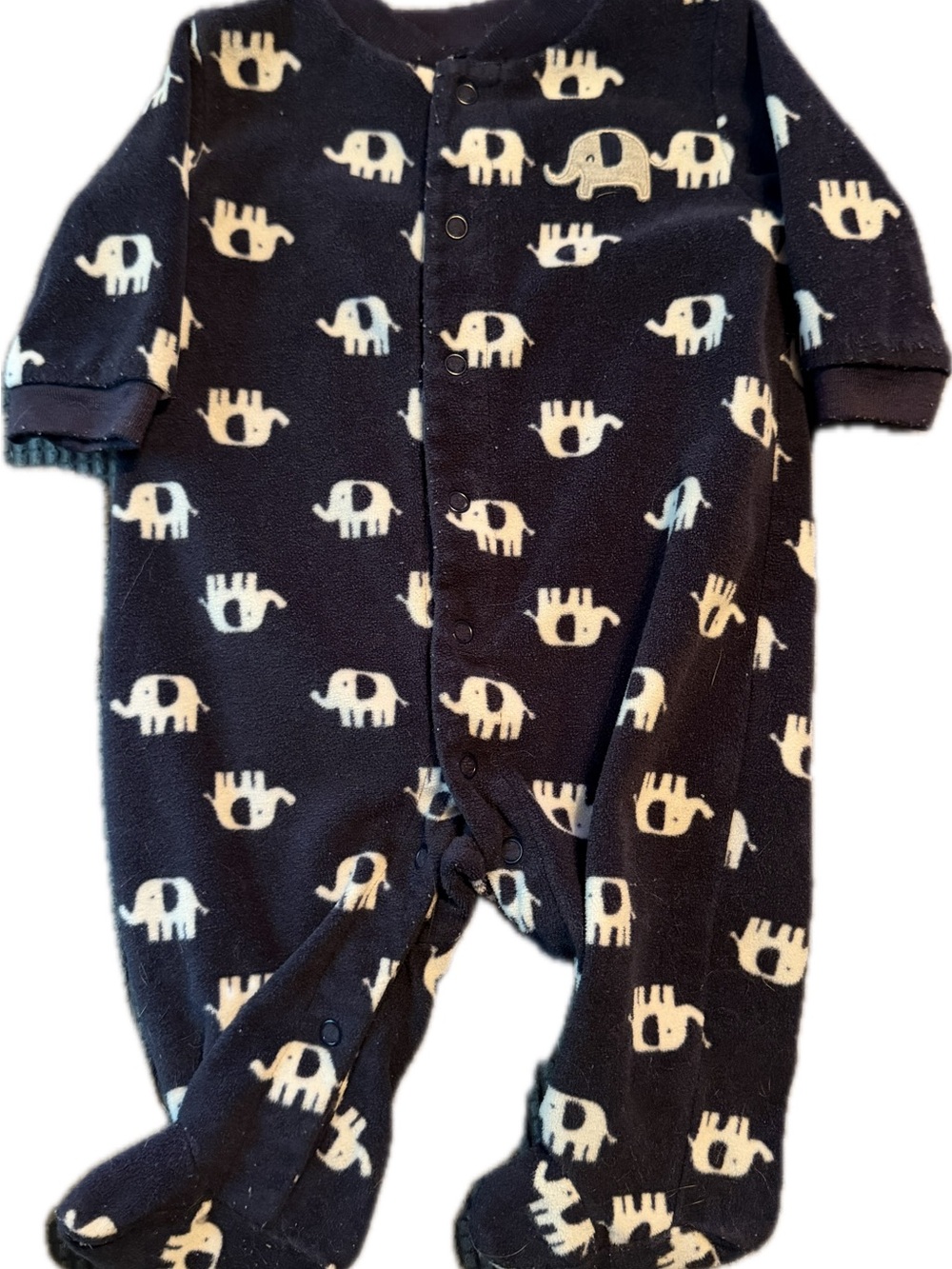 Carter's Navy Footed One-Piece with Cream Elephant Print